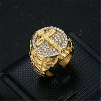 Пънк Исус Христос Крос кокетен пръстен за мъже 14K Жълто злато кристали религията молитва мъжки хип-хоп бижута