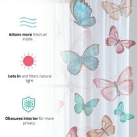 Панели Avamo Завества лечение с чисти завеси Voile Дълго цвете пеперуда пеперуда панел завеса завеса за домашен декор винтидж прът Pocket Style- W: 30 H: 65 x2pc