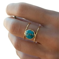 Biplut Fashion Round Fau Turquoise Jewelry Gift Women Lady Party Сватбен пръстен пръстен