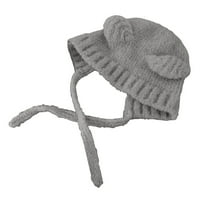 Wirlsweal Защита на ухото дантела зима шапка жени солиден цвят мечка декор за ухото плетена шапка ежедневни аксесоари