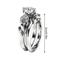 Златни покрити подредени пръстени комплекти за жени, подредени пръстени Разчистване Дами модна творческа роза Цвете диамантен двойка пръстен
