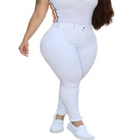 Avamo Ladies Denim Pants High Tist Jean Pant Пласивен цвят дънки Жени обикновени дъна летни панталони бели 3xl