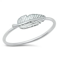 Sterling Silver Simple Sideways Feather Ring Size 4