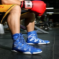 Frontwalk Възрастен младежки бокс обувки Високи топ бойни маратонки кръг пръст за борба с обувки за бой дишащи ботуши Мъжки гумени подметка синьо 8