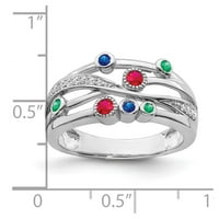 14k бяло злато Ruby Sapphire Emerald Diamond Ring
