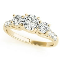 14k жълто злато тристоновен годежен пръстен 0. Карат, I-J цвят, I2-I яснота