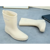 Дамски градински обувки издърпват дъждовни ботуши широк телешки водоустойчив багажник Издръжлив дъждовен ботуши с облицована лека работна обувка бяла 6,5