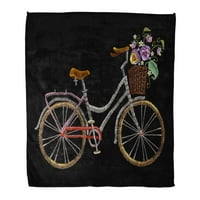 Flannel хвърлете одеяло велосипеден кош за велосипед цветя на пролетта за романтично колоездене меки за диван и диван