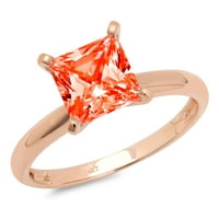 1. CT Brilliant Princess Cut симулиран червен диамант 14K розово злато пасианс пръстен SZ 8.25