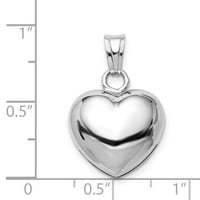 Стерлинг сребърен родий-поставен полиран звънец вътре в подпухна висулка за сърце