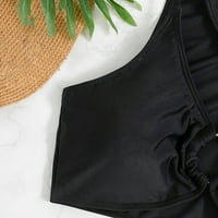 B91xz бикини за жени жени солиден цвят и печат бикини комплект плуване Две бански костюми плажен костюм черен, l