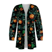Yubatuo Fashion Women's Halloween Printed Long Loneve Fashion Cardigan Платна палто за жени Зелени S