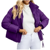 Гузом ватирани якета за жени- без качулка топло изрязано ежедневно цип женски зимни палта лилав размер xxl