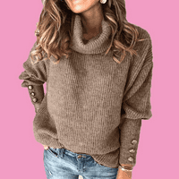 Пуловер за женски бутон нагоре с дълъг ръкав с висок пуловер S-5XL