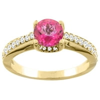 14k жълто злато естествено розово пръстен за топаз кръгли диамантени акценти широки, размер 10