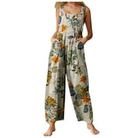 Airpow Модни панталони за жените модни модни флорални отпечатани джобни копчета камизол Jumpsue Clusted Casual панталони за женски клирънс предмети