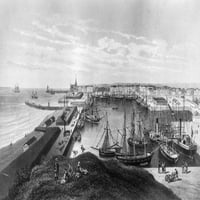 Франция: Сейнт Назер. Пристанището на град Сейнт Назайър на брега на Атлантическия океан на Франция. Литограф, френски, средата на 19 век, отпечатък от плакат от