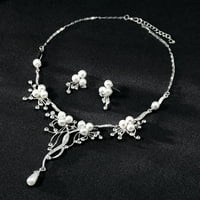 Rhinestone Fau Pearl Flower Cheecles Обеци Жени Сватбени бижута комплект