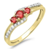 Колекция DazzlingRock 10k кръг Ruby & White Diamond Stone Bridal Angagement Prise Ring, жълто злато, размер 7.5