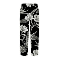 Мъжки панталони в хавайски стил, големи приспособления 3D тропически печат еластична талия на талията направо дълги панталони ежедневни модни летни панталони черно L