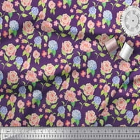 Soimoi лилав памучен памучен плат от плат Periwinkle & Peony Floral Print Fabric край двора