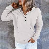 Женски качулки с джобни бутон надолу лек с дълъг ръкав женска риза с теглене солидни пуловери за ежедневни удобни модни тоалети дрехи бяло 2xl