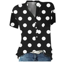 Клирънс дамски върхове блуза небрежен къс ръкав флорални жени блузи Хенли Мода, Черно, XXXL