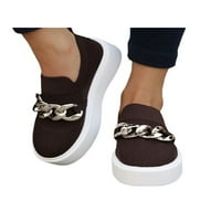 Lumento Womens Platform Loafers Плъзнете се на маратонки модни апартаменти леки ежедневни обувки с верижен дизайн кафе цвят 7.5