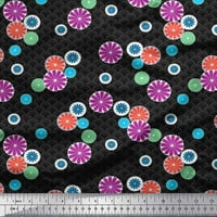 Soimoi Black Crepe Silk Fabric Artistic Flower & Geometric Printed Craft Fabric край двора