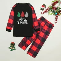 Съответстващи семейни коледни пижами Коледно писмо кариран печат с тениска с дълъг ръкав отгоре и панталони за спално облекло празнично облекло деца черно