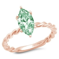 2. CT Brilliant Marquise Cut симулиран зелен диамант 14K розов златен пасианс пръстен SZ 8.5