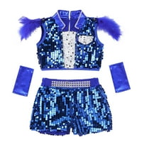 Alvivi Unise Boys Girls Hip-Hop Jazz Dancewear Sequins Crop Top с къси панталони комплект ръкавици 4-14