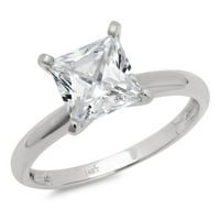 CT Brilliant Princess Cut Clear симулиран диамант 18K бял златен пасианс пръстен SZ 5.5