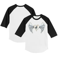 Младежки мъничко бяло черно Маями Марлинс Ангел крила 3 ​​4-ръкав тениска Raglan