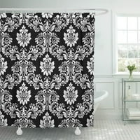 Сив античен флорален модел бароков дамаска сиво и черно графично модерна тъмна цветна завеса за баня завеса баня