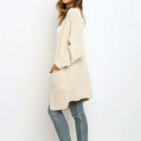Caicj пуловери за жени с V-образно деколте с дълъг ръкав пуловер с мек плетат бежово, m, m, m
