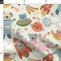 памучна тъкан мазнина Квартал - Boho Space Pets Dog Star Cat Cream Whimsical Cute Galaxy Custom Printed Fabric от Spoonflower