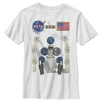 Момче НАСА САЩ Астронавт костюм костюм Графичен тройник бял малък