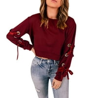 Женски туники върхове модни тенденции кръгла шия солиден цвят пуловер ежедневна превръзка с дълъг ръкав с дълги ръкави тениски