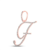 Женски солиден 10kt розово злато кръг диамант f Първоначална буква висулка CTTW