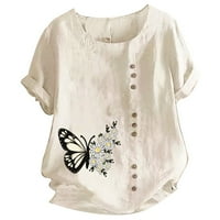 Жени блуза пеперуда отпечатана лятна реколта небрежен хлабав къс ръкав от свободно време пуловер риза облекло празнично женско облекло за ежедневно облекло