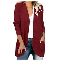Кабел плетен пуловер жени с дълги ръкави с дълъг ръкав твърд кардиган пуловер с джобове есен пролетна блуза