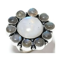 Rainbow Moonstone, Labradorite Gemstone Sterling Silver Jewelry Ring Size 10