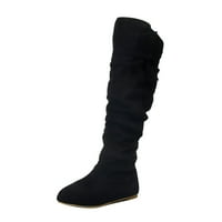 Женски обувки Женски обувки Модна ретро солиден цвят етнически стил плоско дъно женски високи ботуши черни