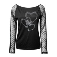 Женски модни блузи ризи есен есен зими свободни отпечатъци v-образно гореща диамантена дантела с дълъг ръкав плюс размер женски върхове сиви 2x
