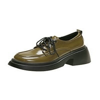 Eloshman дамска кожена платформа за обувки Обувки Comfort Oxfords School Fashion Lace Up Loafers Удобно зелено 5