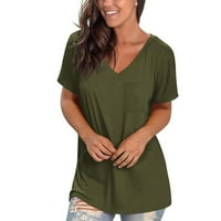 Zpanxa дамски летни върхове разчистване жени ежедневни солидни пуловер v-обект с къс ръкав тениски върхове блуза женски тренировки върхове ризи армия зелено m