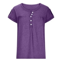 Жени летни върхове тениска оцветена памучна солидна тениска с тениска с късо ръкав отгоре лилаво xxl, us size 12