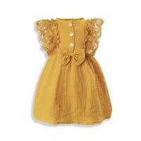 6-месечен и 5-годишен рокля рокля за малко дете дантелени лък без ръкави памук удобни сладки деца рокля жълта 120