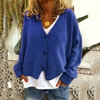 Symoid дамски пуловер палта- модни солидни бутони с V-образно деколте небрежни еластични плетени пуловер Кардиган палто син xxxl